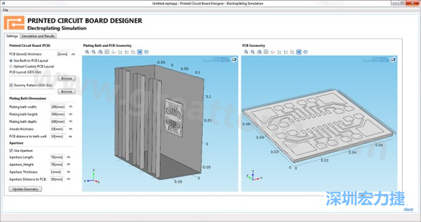 電鍍App允許PCB板設計人員導入不同的設計(包含或不含虛置圖形)，點擊計算，然后就能查看所仿真的厚度均勻性-深圳宏力捷