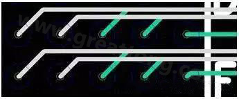 兩個(gè)過(guò)孔間能過(guò)兩根線(xiàn)的BGA出線(xiàn)，共用2個(gè)走線(xiàn)層