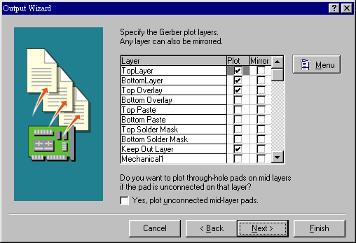 決定Gerber文件要繪制的板層，依據實際狀況勾選各個板層。