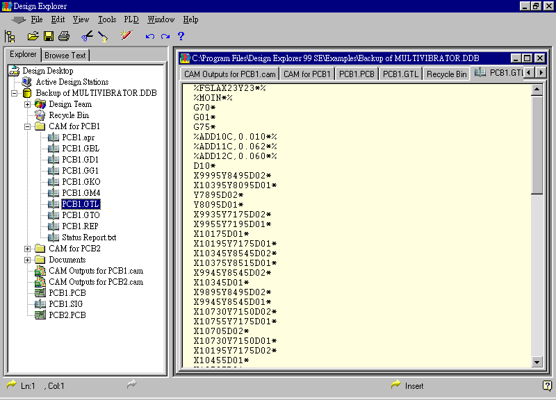 要檢查各Gerber輸出文件，則在瀏覽器中打開CAM Output for PCB1，即可看到一系列Gerber輸出文件。