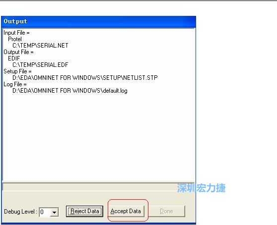 系統(tǒng)彈出一個輸出窗口，點擊 Accept Data。完成后點擊“確定”，再點擊“Done”關閉輸出窗口。退出 Omninet for Windows。