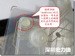 橡膠薄膜(membrane)的定位圓柱，可以用來(lái)塞入塑膠上的橢圓形孔洞，最為緊配的定位之用。