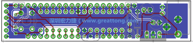 第二篇文章則帶領(lǐng)你進(jìn)行電路板上的布線、連結(jié)點的配置，并利用「設(shè)計規(guī)則檢查（Design Rule Check）」測試你的設(shè)計，第二篇文章的電路板設(shè)計圖將如下所示：