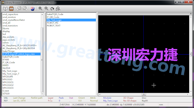 進(jìn)行相同的程序， 目前這個Library IT_robot_logo_new.mod就包含了多個footprint于其內(nèi)。