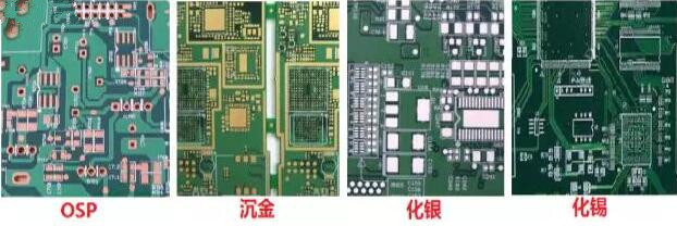表面工藝分：熱風整平，沉金， 化銀， 化錫， OSP 等幾種表面工藝