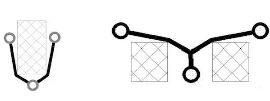 圖12：樹和(灰色顯示的)障礙物。(a)最小生成樹，(b)Steiner樹。